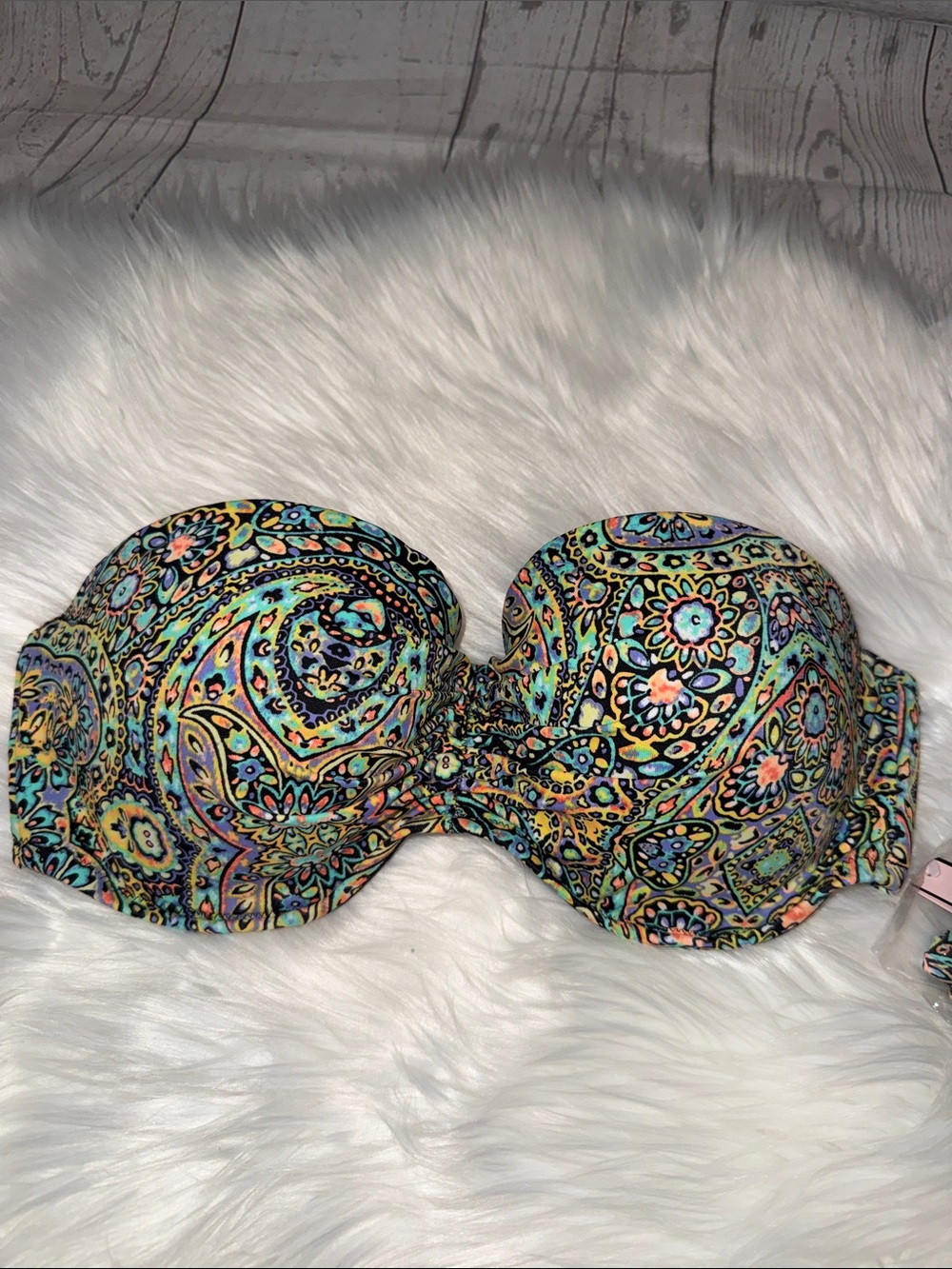 Victoria's Secret Multicolor Paisley Strapless Bikini Top - Teal, Yellow, Pink
